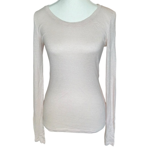 Michael Stars Pink Ribbed Shimmer Long Sleeve Top S - Picture 3 of 10